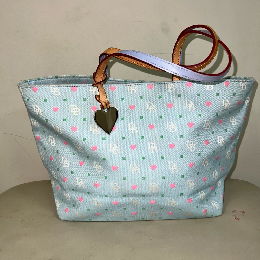 Dooney & Bourke Pastel Blue Hearts & DB Monogram Tote— Rare Vintage